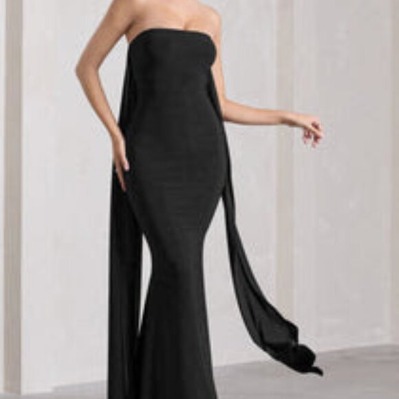 Club L London Dresses & Skirts - Club L London Christina | Black Bandeau Sleeveless Maxi Dress With Cape